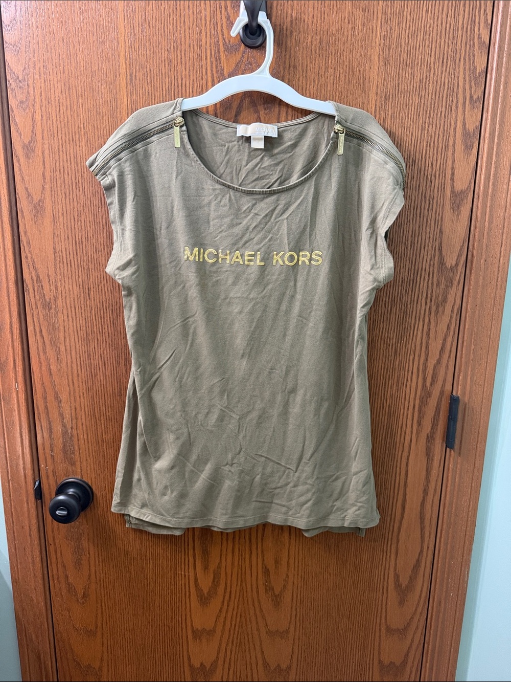 Michael Kors Olive Green Short Sleeve Tee with Gold Logo